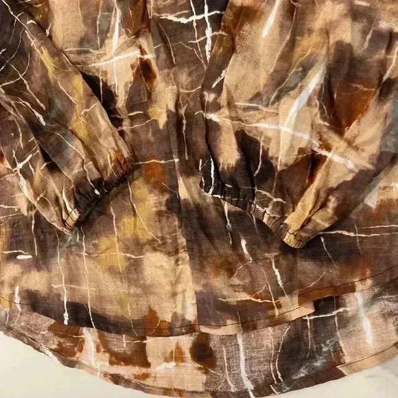 Bucket List Mood Setter Multi Brown LongSleeve Smocked VNeck Blouse Womens Small - Picture 3 of 7